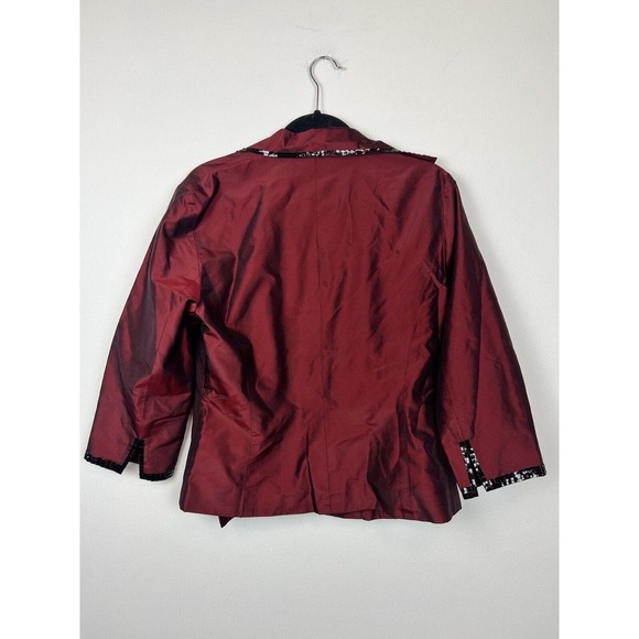 Vtg 80's Neiman Marcus 100% silk suit set- burgundy sequin trim sz 12 retro - Picture 5 of 11